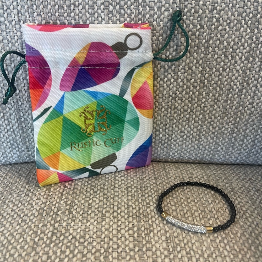 Brand new Rustic Cuff Black and Silver Bracelet with Gold Accents